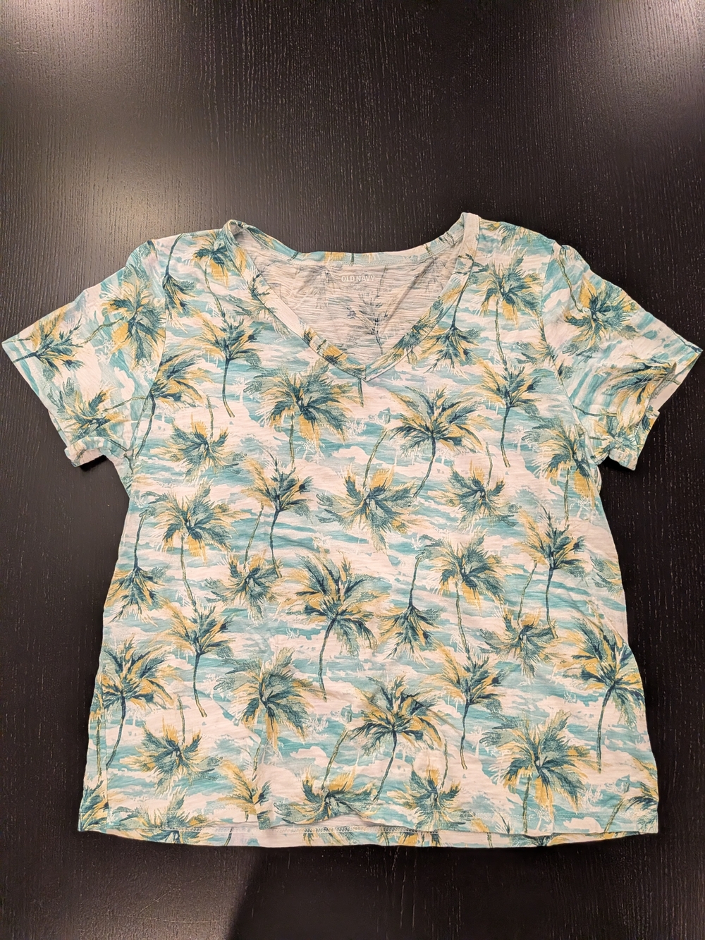 Old Navy Palm-Print V-Neck Tee - Teal & Yellow